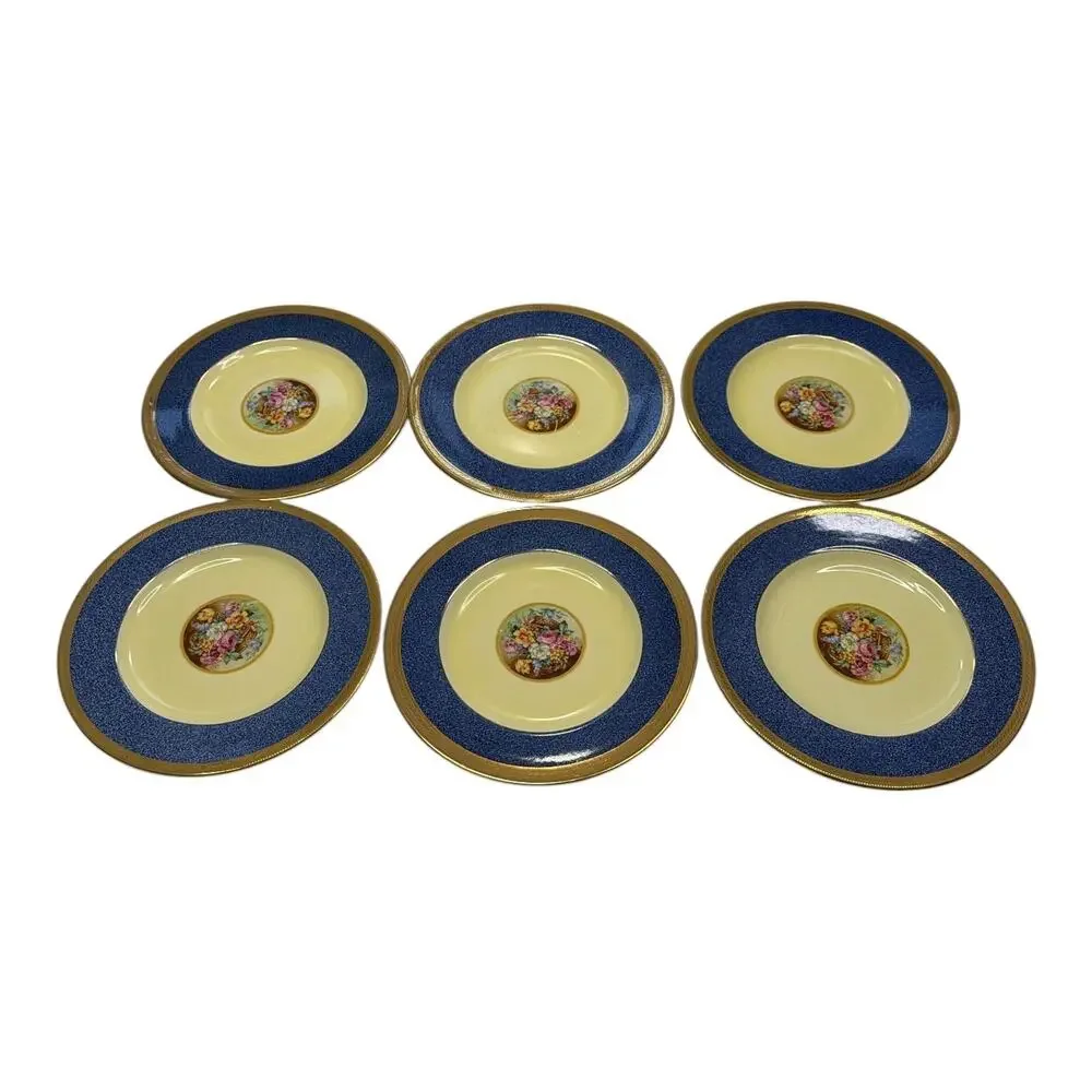 14 pc Crown Ducal Roma Pattern Gold Rim Salad and Dinner Plates Floral